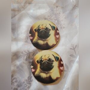 2pc Car Cute Pug Dog Coasters